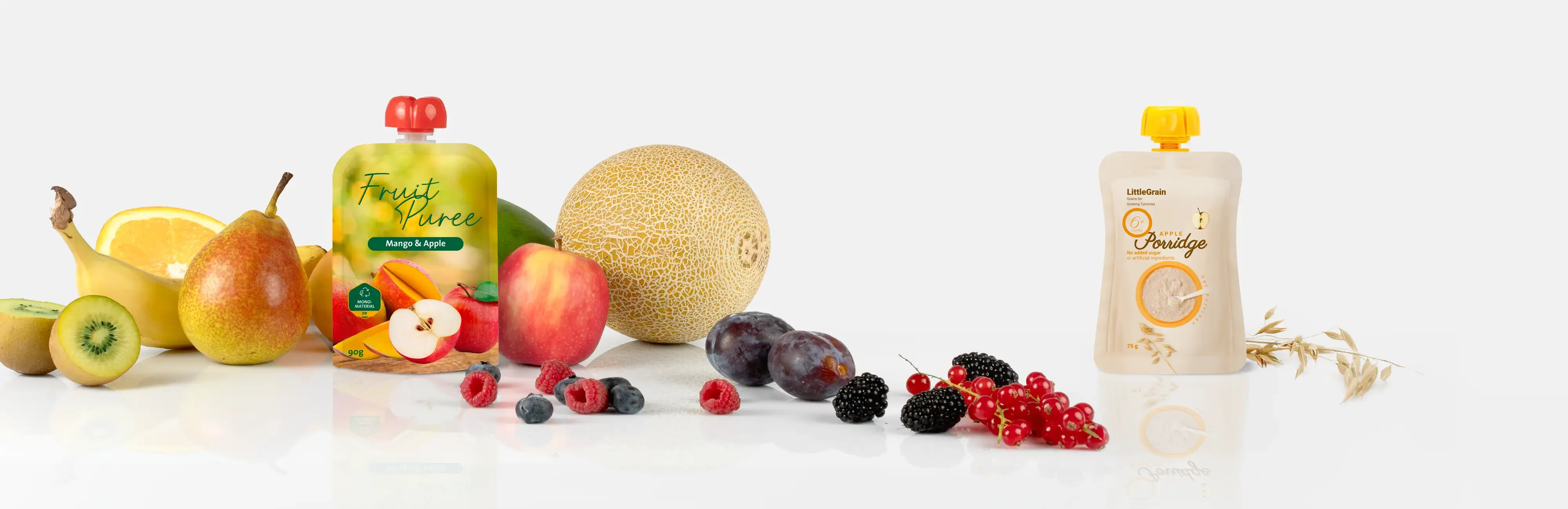 Spoutbeutel Fruchtpüree und pastöser Kindernahrung – hygienisch verpackt auf SN Beutelverpackungsmaschine